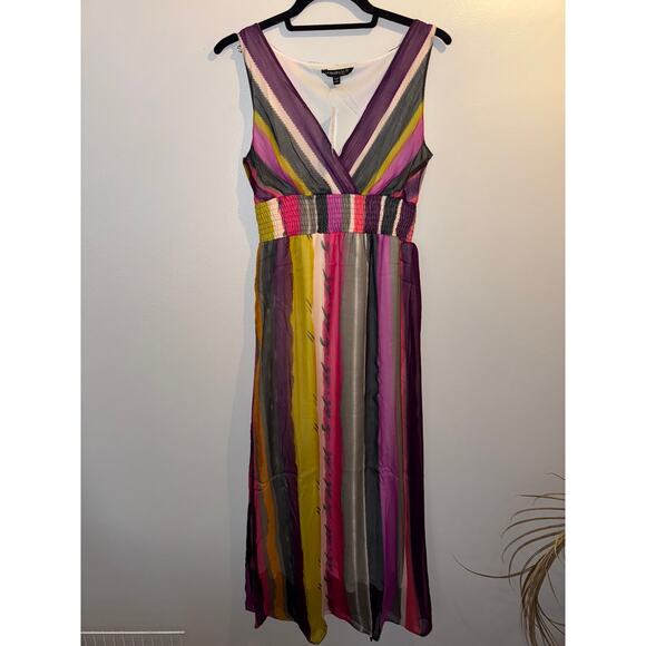 Chaudry Colorful Striped Maxi Dress with Smocked Waist - Size Medium - Picture 1 of 4